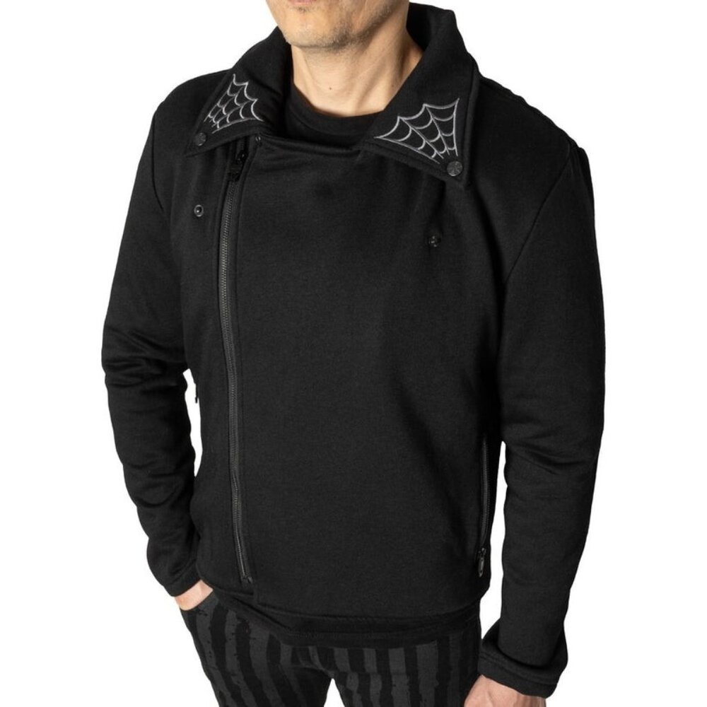 Kreepsville 666 Black Fleece Biker Moto Jacket Gothic Spiderweb S-M-L-XL-2XL-3XL